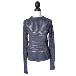 MiH Jeans Navy Blue Metallic Copper Open Knit Sweater Size Small Lurex Thick